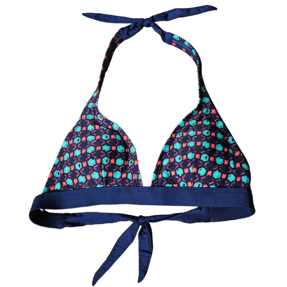 Patagonia Geometric Print Boucau Halter Bikini Top Navy Women's XSmall